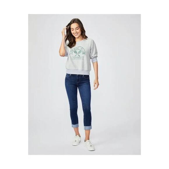 Paige Queenie Graphic Athletic Club Heather Grey Cropped Sweatshirt Sz S - Picture 6 of 6